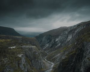 Preview wallpaper gorge, rocks, mountains, river, waterfall