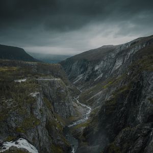 Preview wallpaper gorge, rocks, mountains, river, waterfall