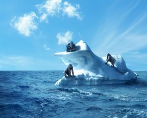 Preview wallpaper gorilla, iceberg, sea, sky