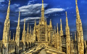 Preview wallpaper gothic cathedral, milan, architecture, sky