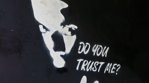 Preview wallpaper graffiti, art, bw, question, trust