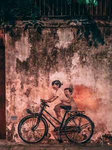 Preview wallpaper graffiti, bicycle, children, wall, old