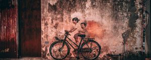 Preview wallpaper graffiti, bicycle, children, wall, old