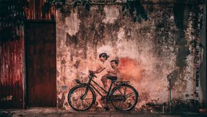 Preview wallpaper graffiti, bicycle, children, wall, old