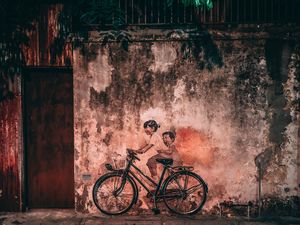 Preview wallpaper graffiti, bicycle, children, wall, old