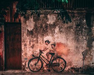 Preview wallpaper graffiti, bicycle, children, wall, old