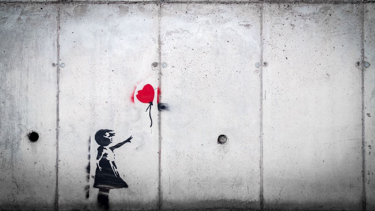 Wallpaper graffiti, child, balloon, love, street art
