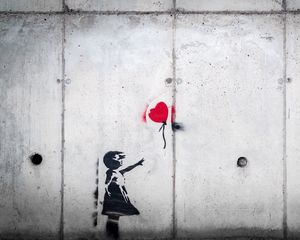 Preview wallpaper graffiti, child, balloon, love, street art
