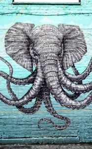 Preview wallpaper graffiti, elephant, octopus, tentacles, art