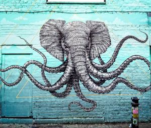 Preview wallpaper graffiti, elephant, octopus, tentacles, art