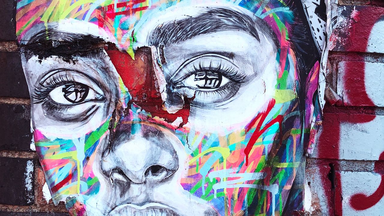 Wallpaper graffiti, face, portrait, wall, street art