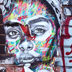 Preview wallpaper graffiti, face, portrait, wall, street art