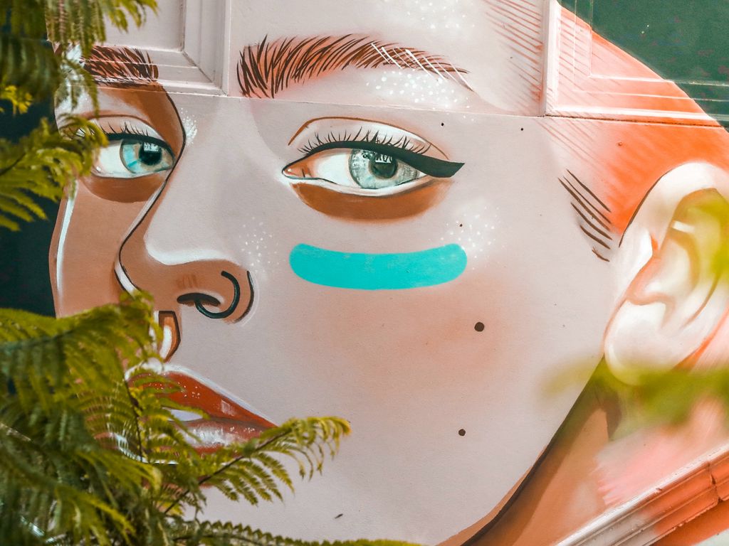 1024x768 Wallpaper graffiti, girl, face, art, street art