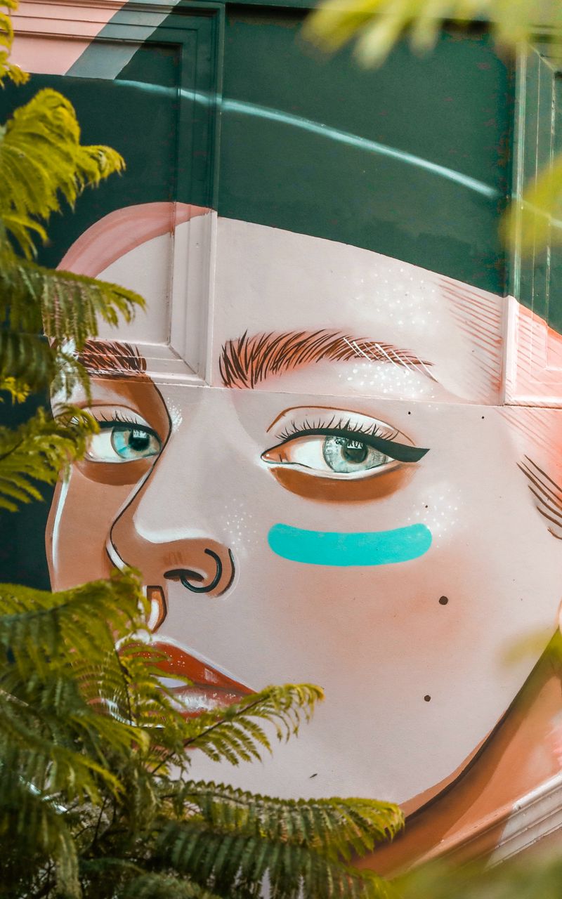 800x1280 Wallpaper graffiti, girl, face, art, street art