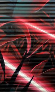 Preview wallpaper graffiti, leaves, stripes, wall, dark