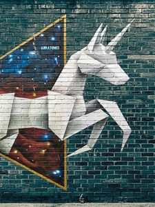 Preview wallpaper graffiti, origami, street art, brick wall