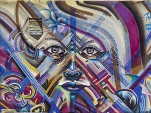 Preview wallpaper graffiti, street art, face, grunge