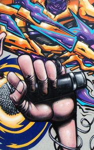 Preview wallpaper graffiti, street art, hand, microphone