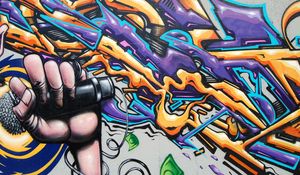 Preview wallpaper graffiti, street art, hand, microphone