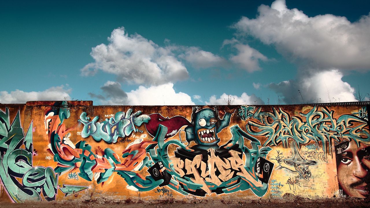 Wallpaper graffiti, wall, city, colorful