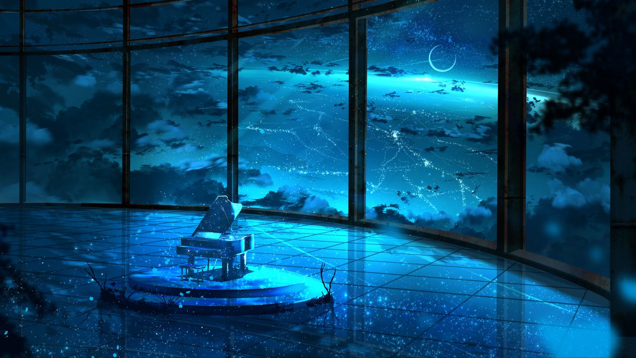 Wallpaper grand piano, musical instrument, room, particles