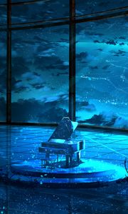 Preview wallpaper grand piano, musical instrument, room, particles