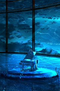 Preview wallpaper grand piano, musical instrument, room, particles