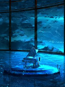 Preview wallpaper grand piano, musical instrument, room, particles