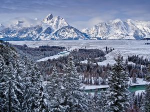 Preview wallpaper grand teton national park, united states, mountains, valley, snow