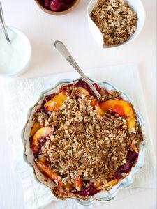 Preview wallpaper granola, peach, breakfast, bowl