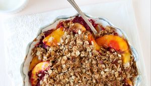 Preview wallpaper granola, peach, breakfast, bowl