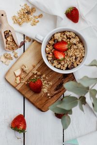 Preview wallpaper granola, strawberry, berries, bowl, breakfast