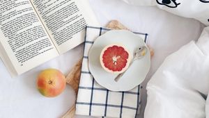 Preview wallpaper grapefruit, book, aesthetics, white