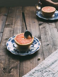 Preview wallpaper grapefruit, fruit, spoon, dessert