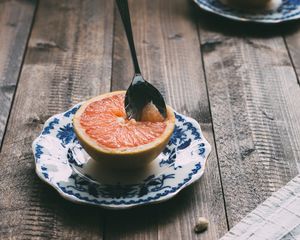 Preview wallpaper grapefruit, fruit, spoon, dessert