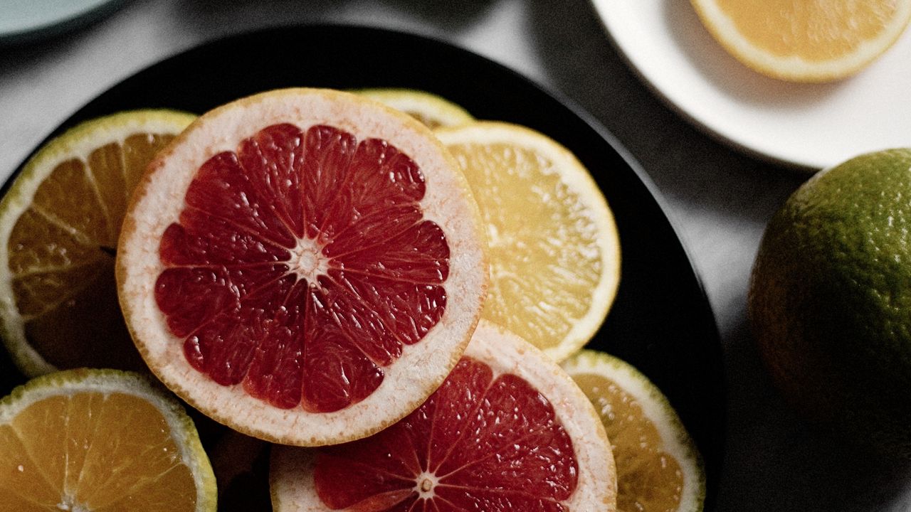 Wallpaper grapefruit, orange, lemon, fruit, slices