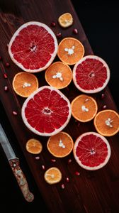 Preview wallpaper grapefruit, orange, pomegranate, fruit, slices