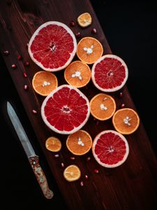 Preview wallpaper grapefruit, orange, pomegranate, fruit, slices