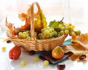 Preview wallpaper grapes, basket, food, fruit