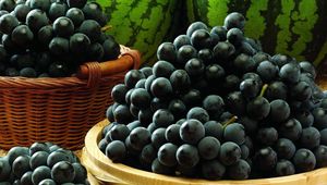 Preview wallpaper grapes, berry, black, water-melons, basket