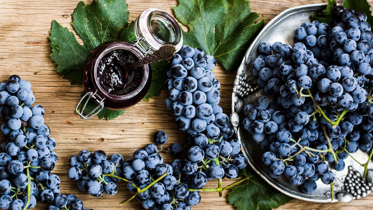 Wallpaper grapes, branch, fruit, jam