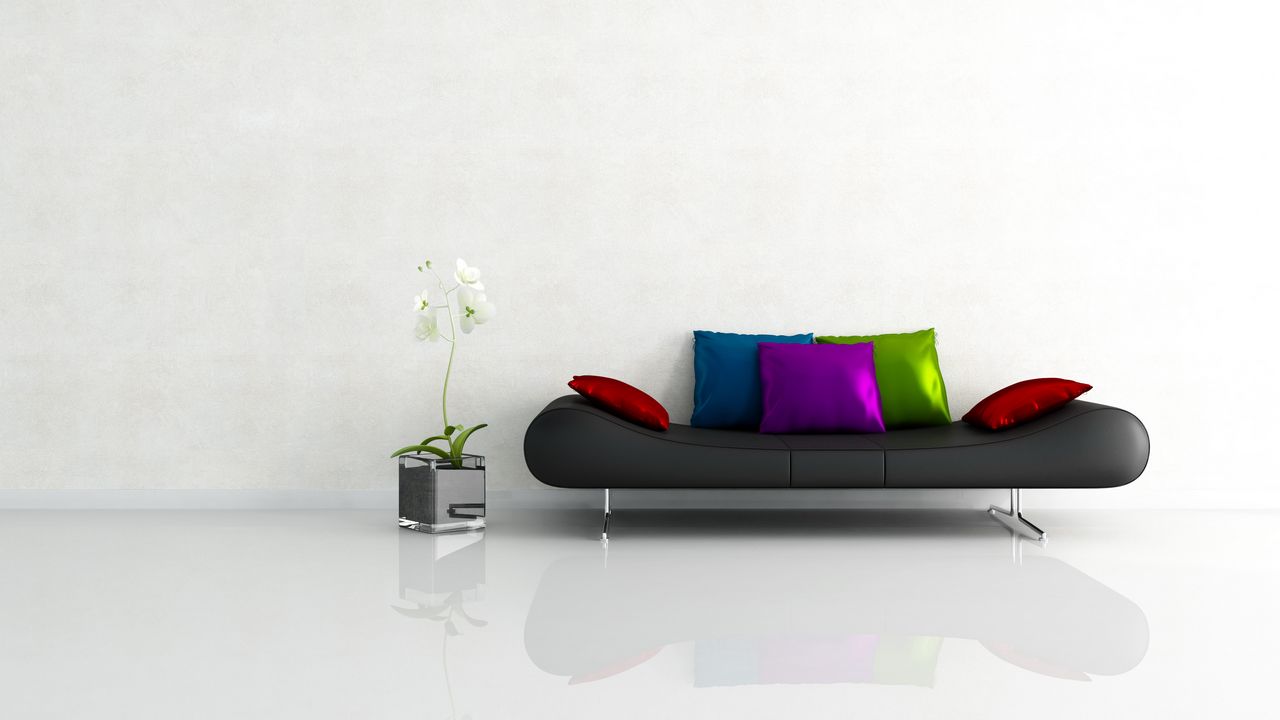 Wallpaper graphics, interior, sofa, cushion, minimalism