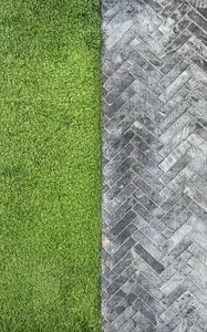 Preview wallpaper grass, bricks, road, aerial view