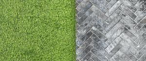 Preview wallpaper grass, bricks, road, aerial view