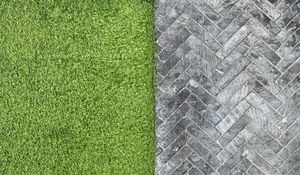 Preview wallpaper grass, bricks, road, aerial view