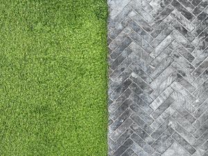 Preview wallpaper grass, bricks, road, aerial view
