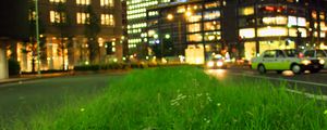 Preview wallpaper grass, buildings, lights, city