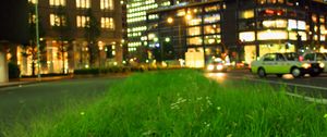Preview wallpaper grass, buildings, lights, city
