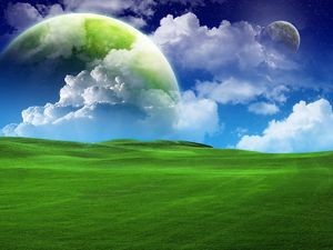 Preview wallpaper grass, green, sky blue, clouds, summer