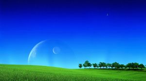 Preview wallpaper grass, greens, field, lawn, sky, planets, space